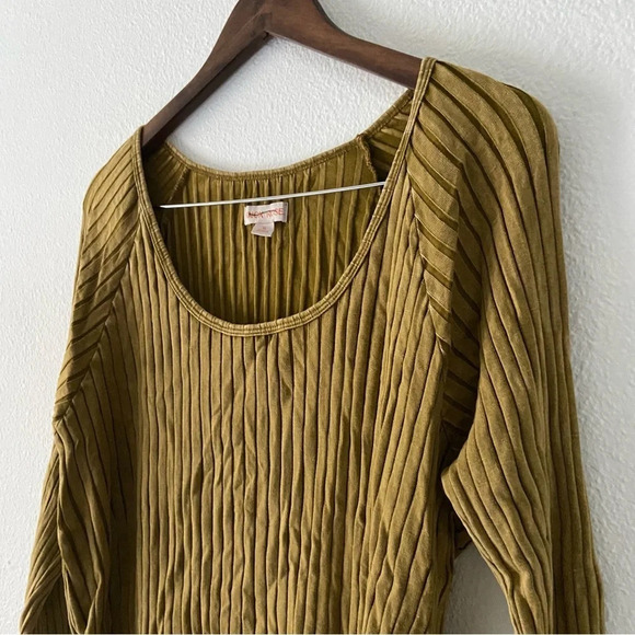 Slim Fit Ribbed Top XL Olive Green Cotton Stretch Grunge Aesthetic Boho Chic - Picture 6 of 11